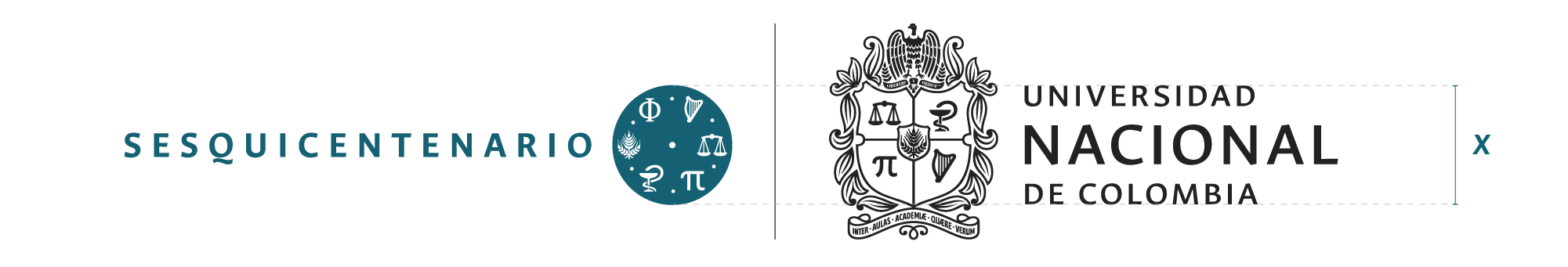 Tamaño del identificador del Sesquicentenario para piezas donde  aplique en conjunto con el logosímbolo institucional.