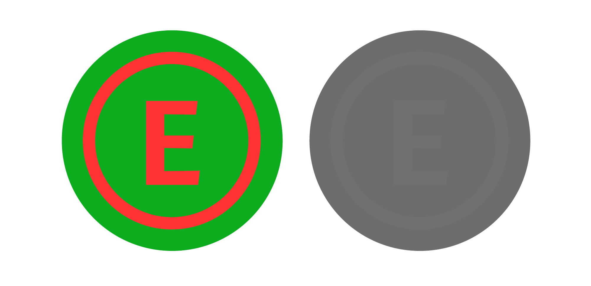 El verde y el rojo neutros son dos colores que aunque complementarios y muy distintos entre sí, tienen una luminosidad equivalente, y es este último factor es el que determina el contraste. Una señal que use estos dos colores aplicando uno a la forma y ot